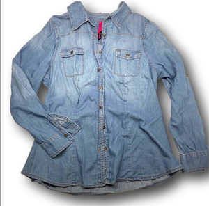 Women's Pure Energy Blue Denim Button Down Shirt Size 2